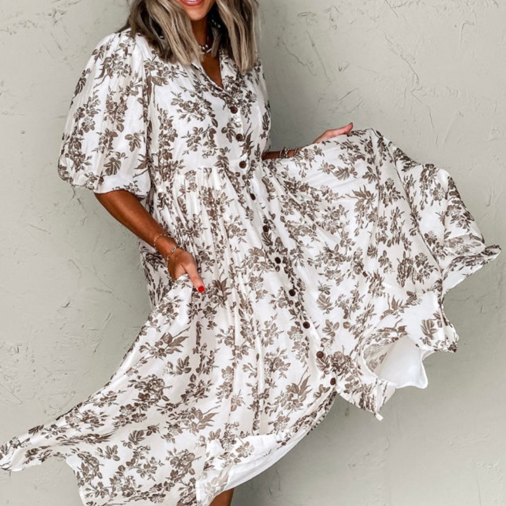 Floral Print Puff Sleeve Dress